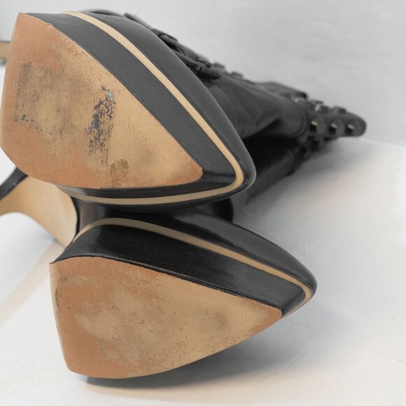 Michael Kors Black Leather Stiletto Bootie Goth Studded Pull On Biker Ankle Boot - Picture 8 of 16